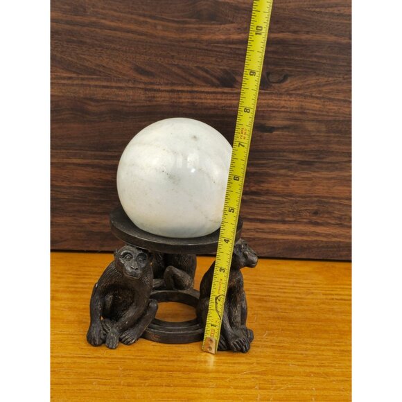 Vintage Brass Monkey Figurine Stand With White Marble Sphere Decorative Collecti - Picture 5 of 12